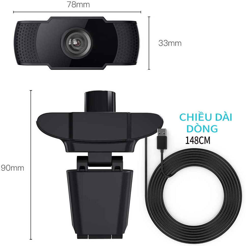 Webcam học online kẹp máy tính cao cấp, có mic, gọi video sắc nét full HD 1080p