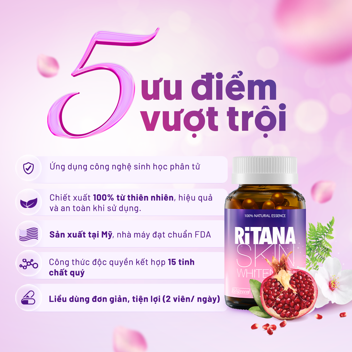 Combo 2 hộp RITANA trắng da mờ sạm nám 60 viên tặng hộp 15 viên