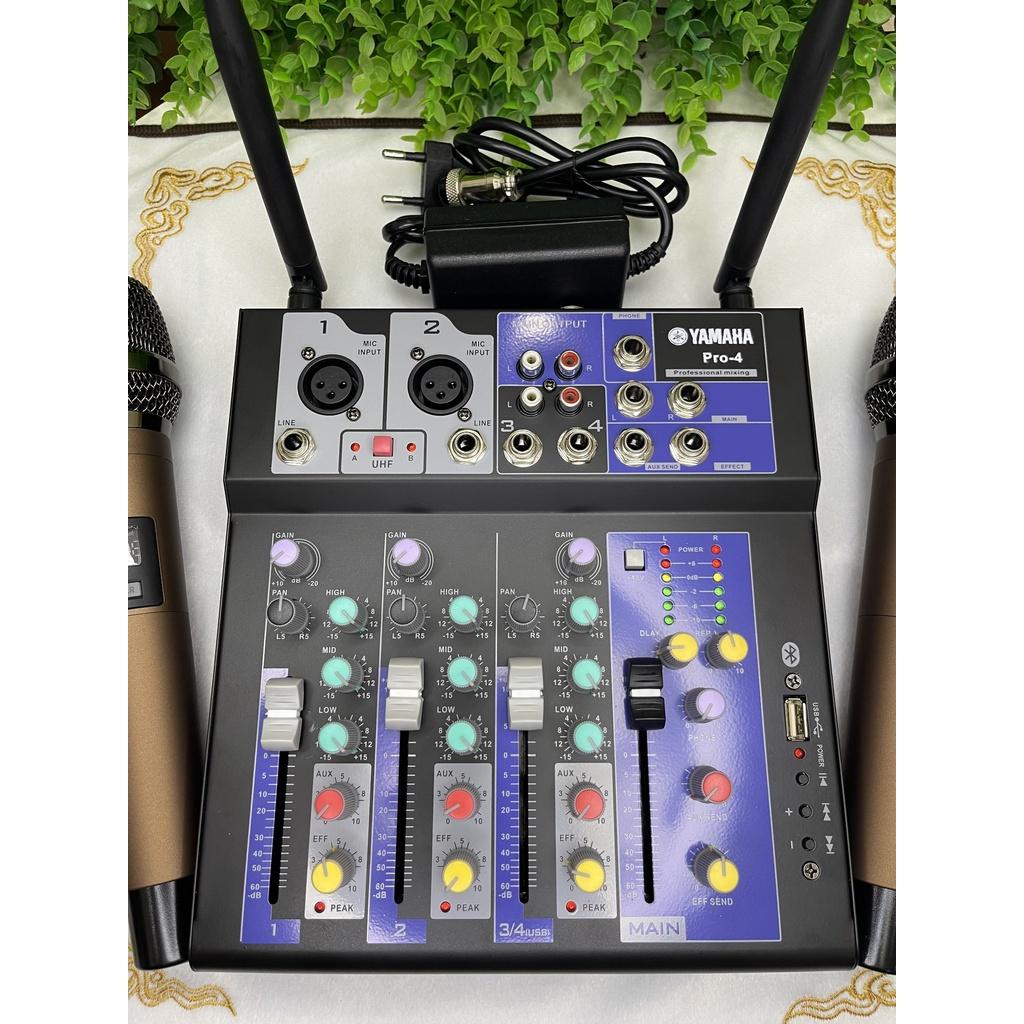 Bàn Trộn Mixer Yamaha Pro-4. Kèm 2 Tay Mic Không Dây, Có Thể Livestream, Kết Nối Loa Kéo, Loa Vi Tính. Bảo Hành 12 Tháng