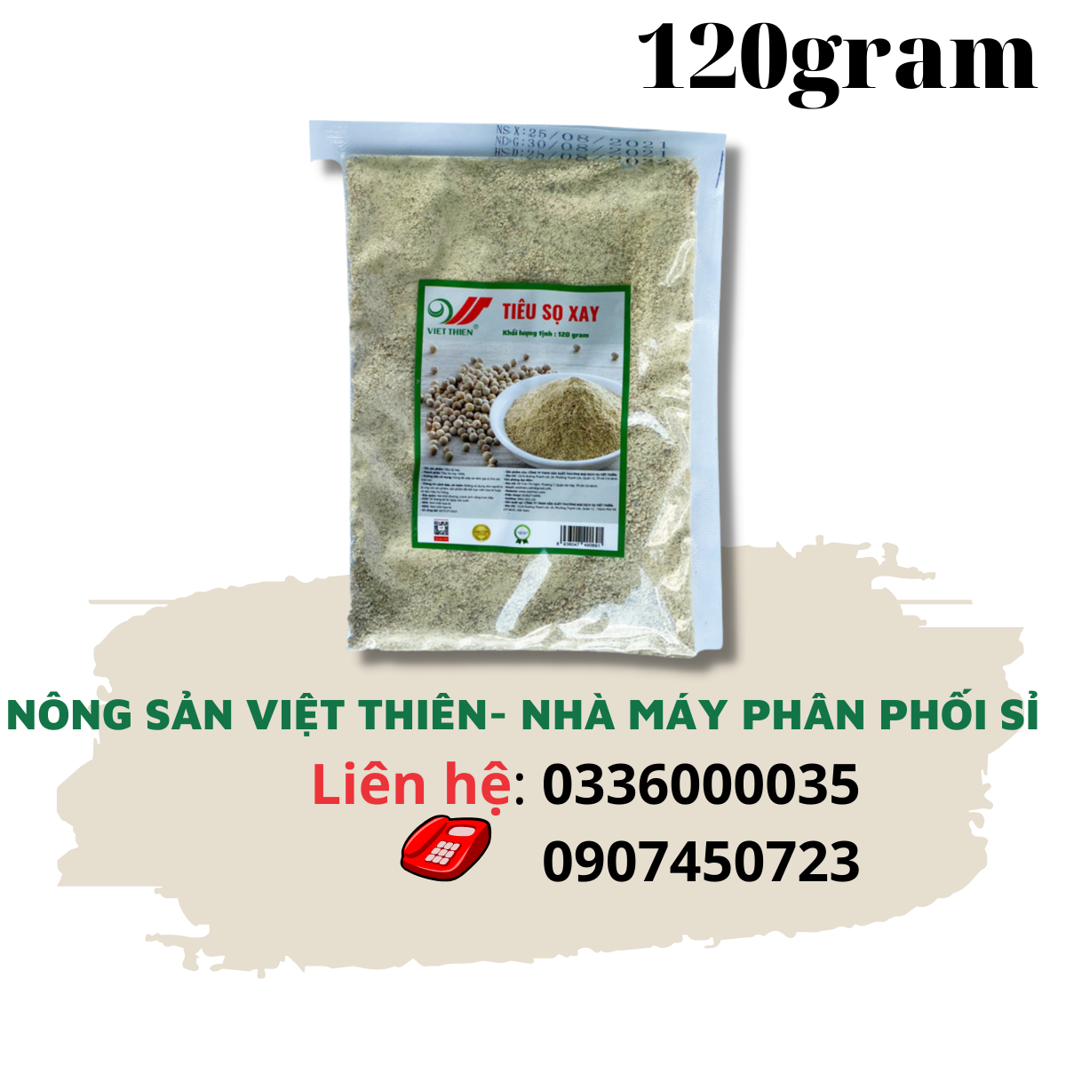 Tiêu sọ xay Việt Thiên 120g, nhà máy sản xuất và phân phối nông sản Việt Thiên, giá rẻ