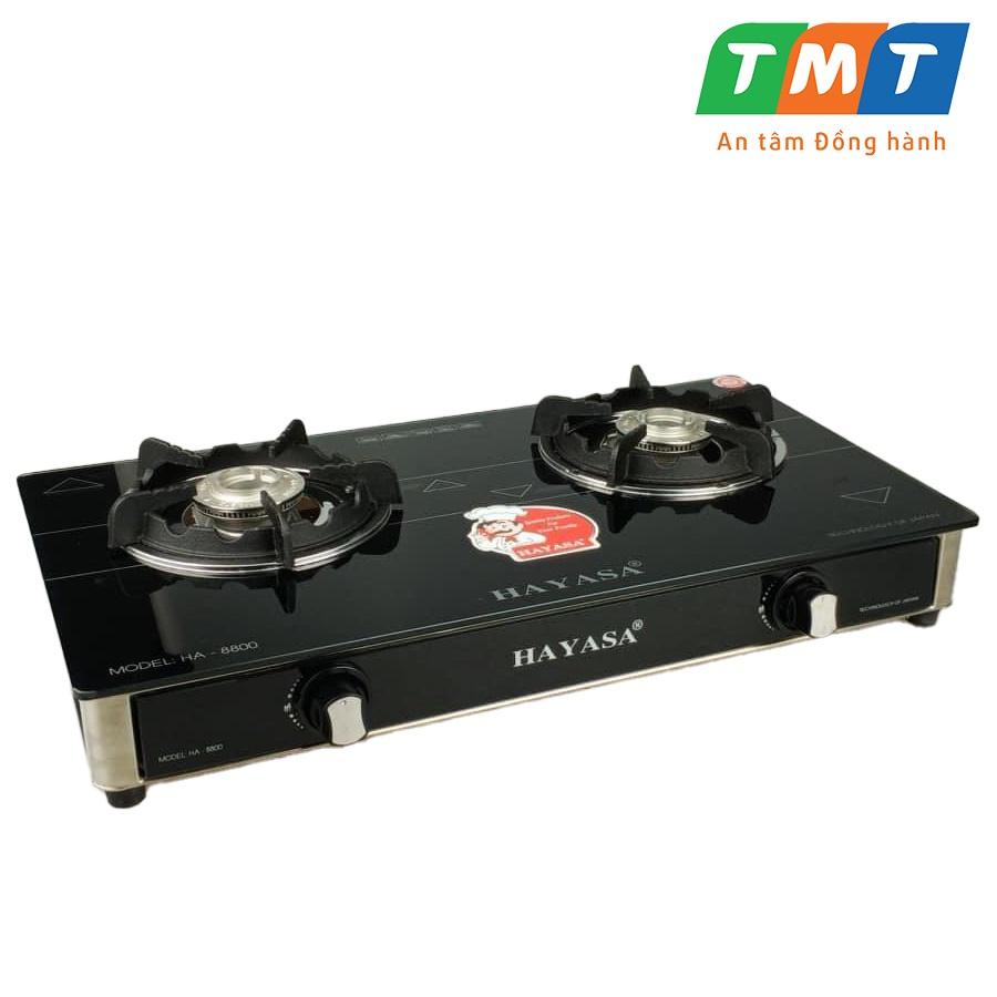 Bếp gas đôi kiếng cường lực Hayasa HA-8800A đầu đốt inox 304, kiềng gang