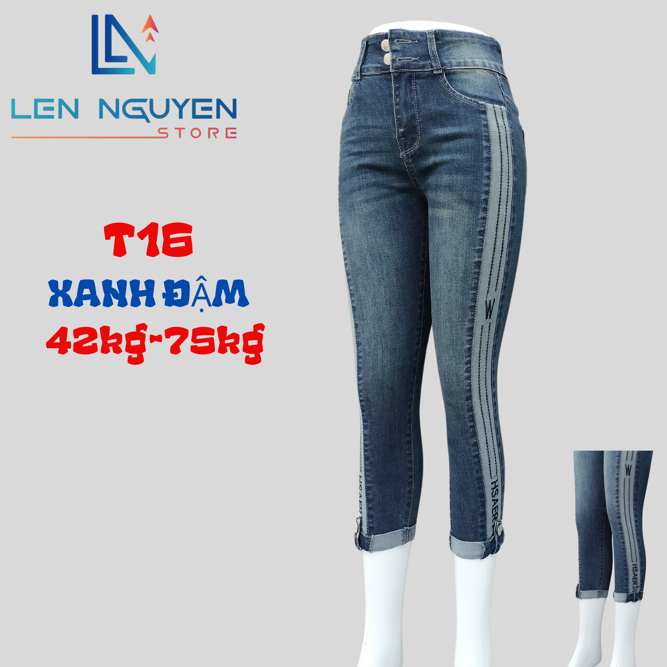 T16_Quần jean nữ lỡ dài 80-82cm thiết kế thêu sườn ,chất liệu vải cao cấp, co giãn cho 42kg đến 75kg 27-35 Vải Cao Cấp ,Mềm Mịn Thoáng Mát Pants Xanh Rêu Women Có Túi Denim Khuy