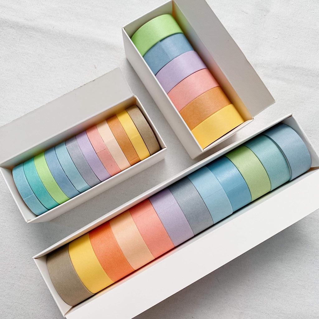 Hộp 12 cuộn washi tape màu pastel - Set 12 băng dính washi tape macaron