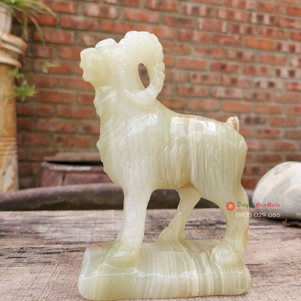 Tượng dê 12 con giáp phong thủy đá ngọc Pakistan 10cm đá Non Nước
