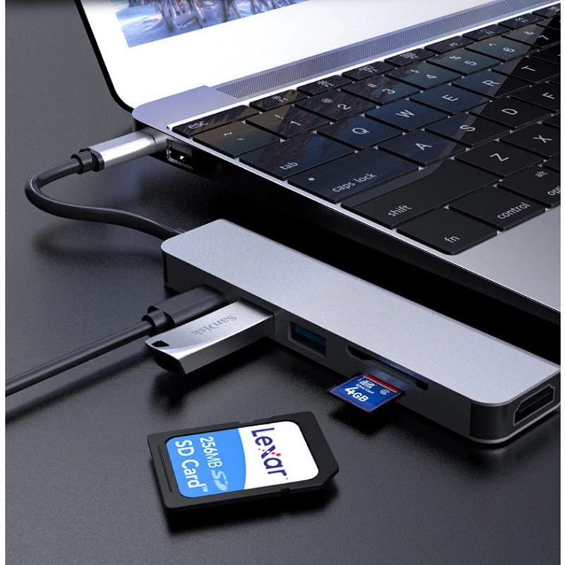 Hub chuyển đổi USB TypeC 6 trong 1 SEASY SS26, Cổng chuyển đổi HUB USB TypeC to HDMI, 1 cổng HDMI 4k UHD , 3 cổng USB 3.0, 2 khe đọc thẻ nhớ SD và TF, Kết nối nhiều thiết bị với tốc độ cao, Dùng cho Điện thoại/Laptop/PC/Macbook – Hàng chính hãng
