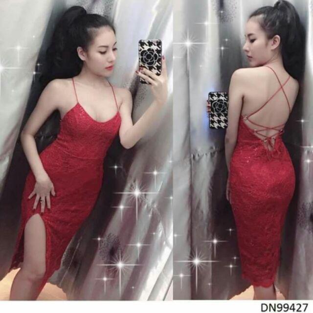 Đầm ren đan dây hở lưng sexy