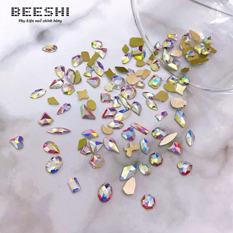 Đá khối chân bằng mix size 100 viên, Trắng, AB, Vàng- beeshi shop nail