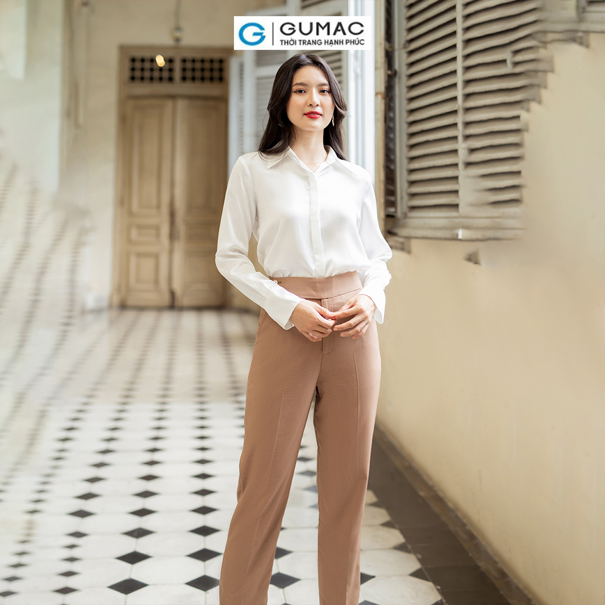 Quần tây nữ ống đứng phối 2 nút công sở tôn dáng thanh lịch thời trang GUMAC QD07051