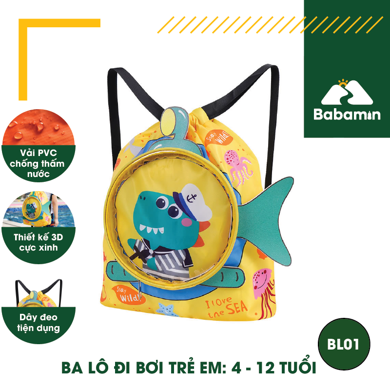 Balo Đựng Đồ Bơi Cho Trẻ Em Chống Thấm Nước - Babamin – Họa Tiết 3D - BL01