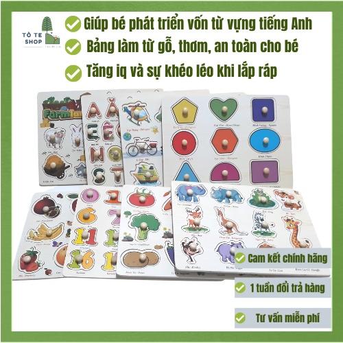 Bảng núm gỗ song ngữ Anh Việt, đồ chơi gỗ thông minh cho bé 3-6 tuổi,bảng núm gỗ nhiều chủ đề giúp bé học ghép chữ