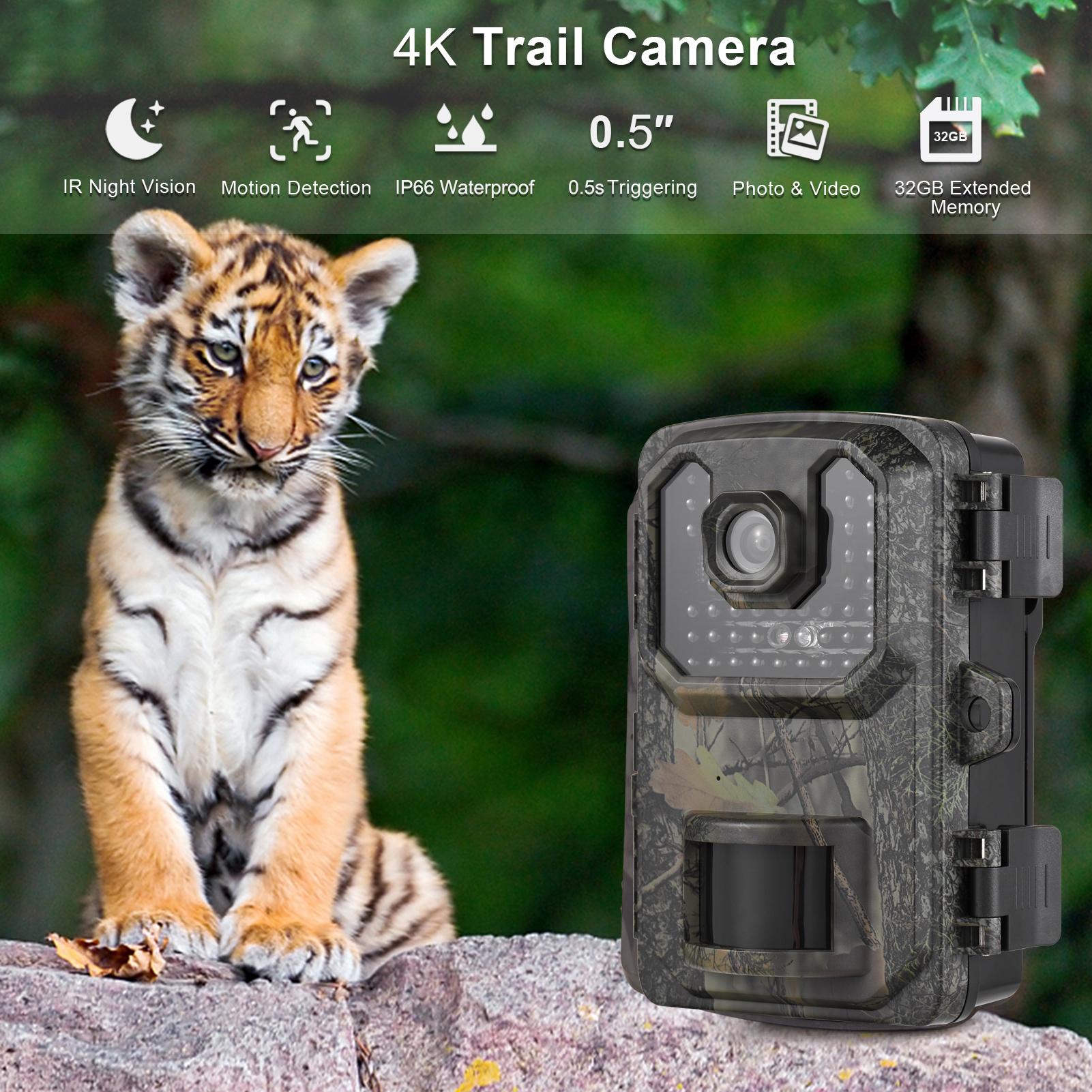 4K Trail Camera 16MP Wildlife Scouting Camera Tracking Camera with 2.0 Inch TFT Color Screen 0.5s Trigger Time Supports Infrared Night Vision Motion Activated IP66 Waterproof