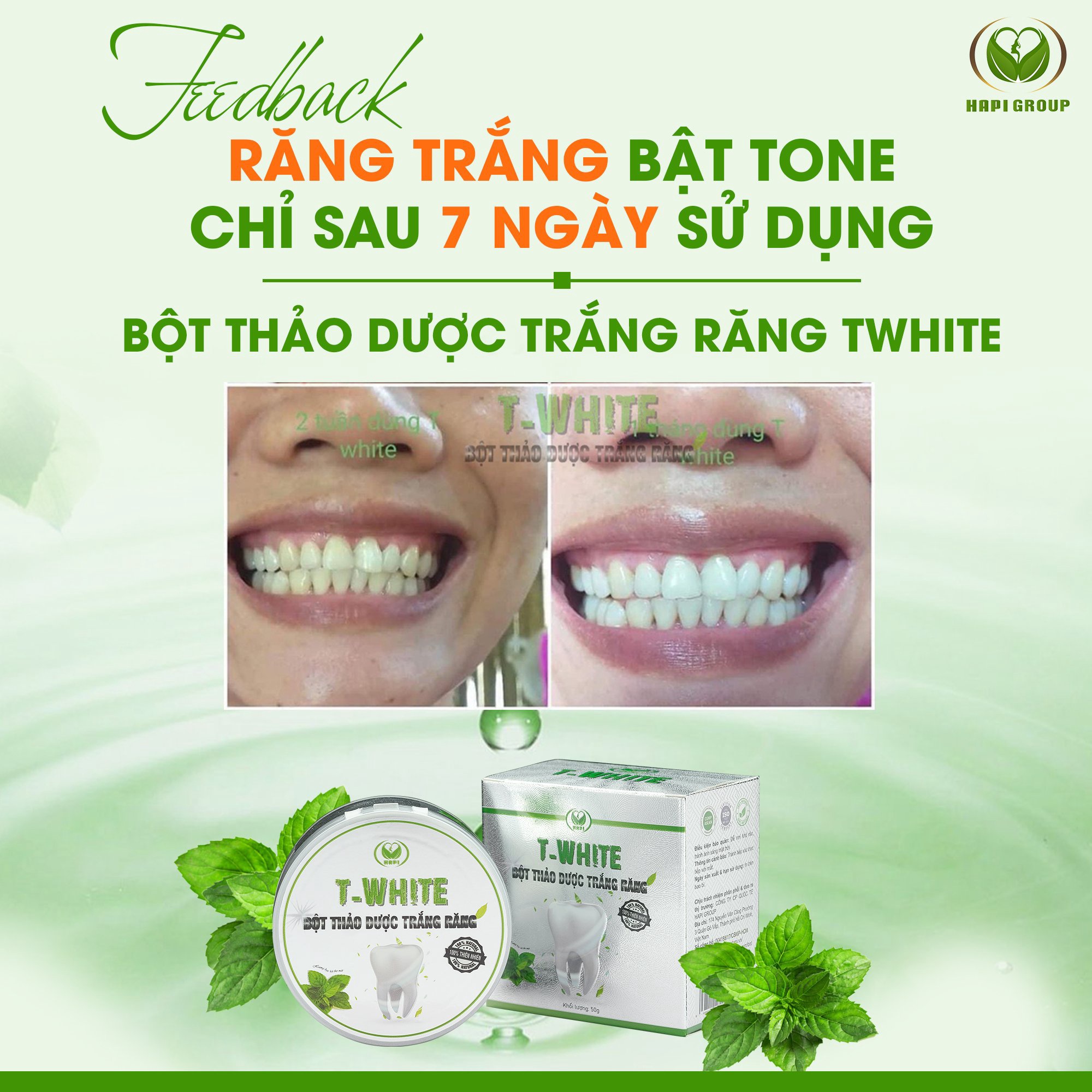 Bột Thảo Dược Trắng Răng T-White 50g giảm hôi miệng nhiệt miệng viêm nướu giúp trắng răng hơi thở thơm mát