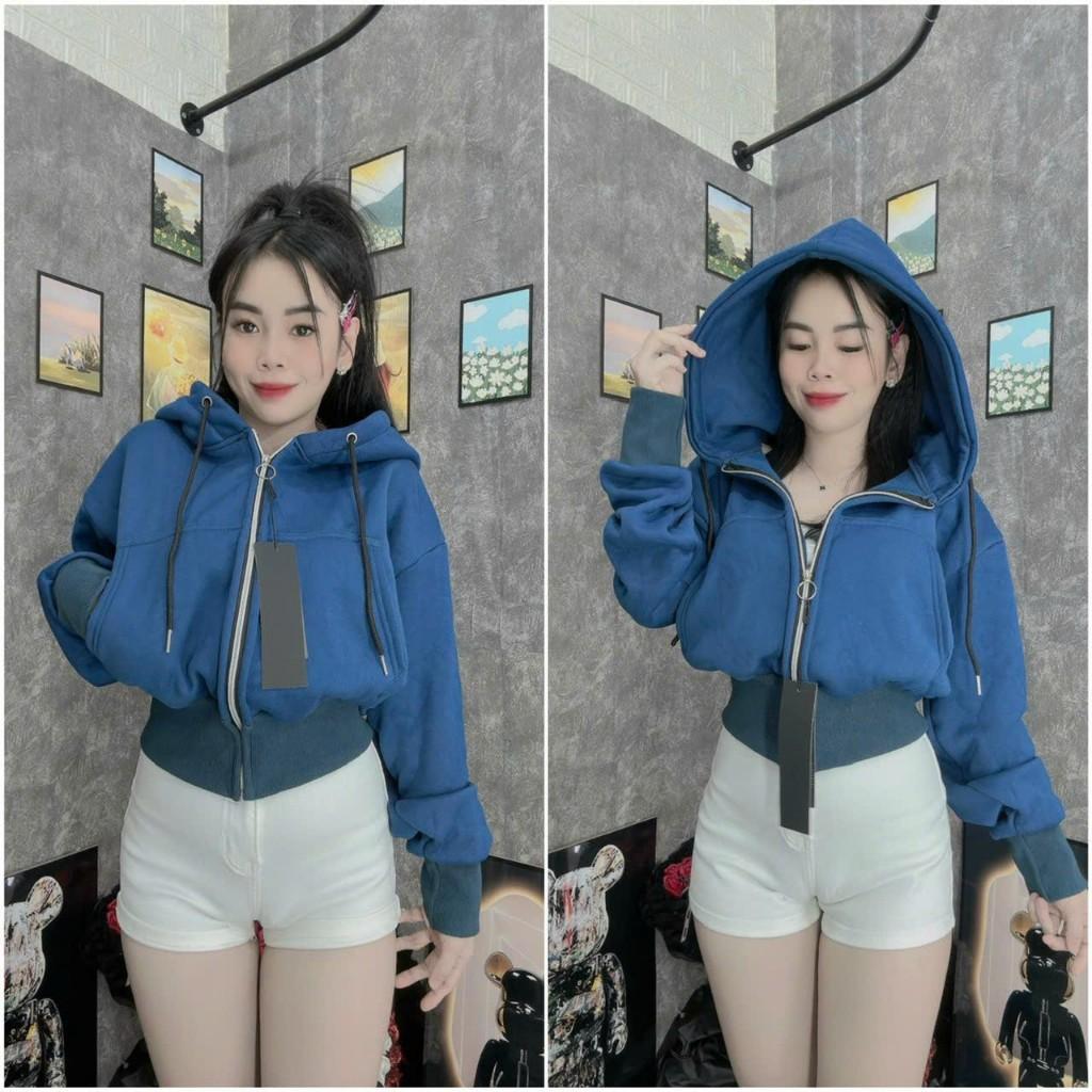 Áo khoác nỉ croptop tay dài trơn có mũ chùm đẹp hàng rất đẹp-A2029 - Màu 6