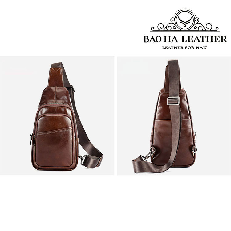 Túi đeo vai, túi đeo ngực nam da bò thật BHM9213 Túi đeo chéo vai vừa MTB mini