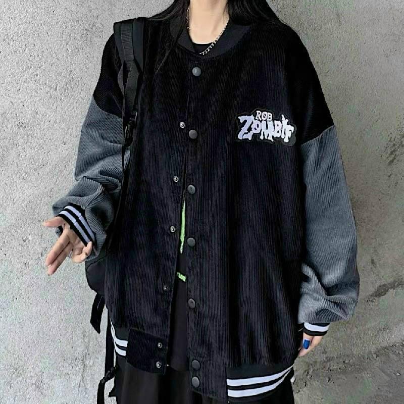 [ Ảnh Thật ] Áo khoác bomber nhung gân thêu Zombie siêu ngầu nam nữ -form rộng Unisex bomber jackets nữ Áo khoác Thiên Hà