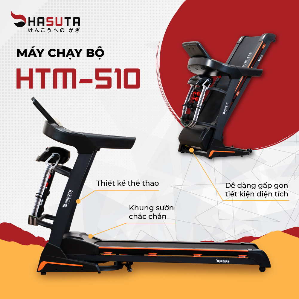 Máy Chạy Bộ Tại Nhà Gấp Gọn HASUTA HTM-510, 12 Chế Độ Tập Luyện - Hàng Chính Hãng