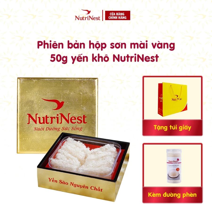 Tổ Yến Sào Rút Lông Sợi NutriNest Tiện Dụng Chưng Nhanh 50g - Kèm Đường Phèn - Hộp Sơn Mài Vàng