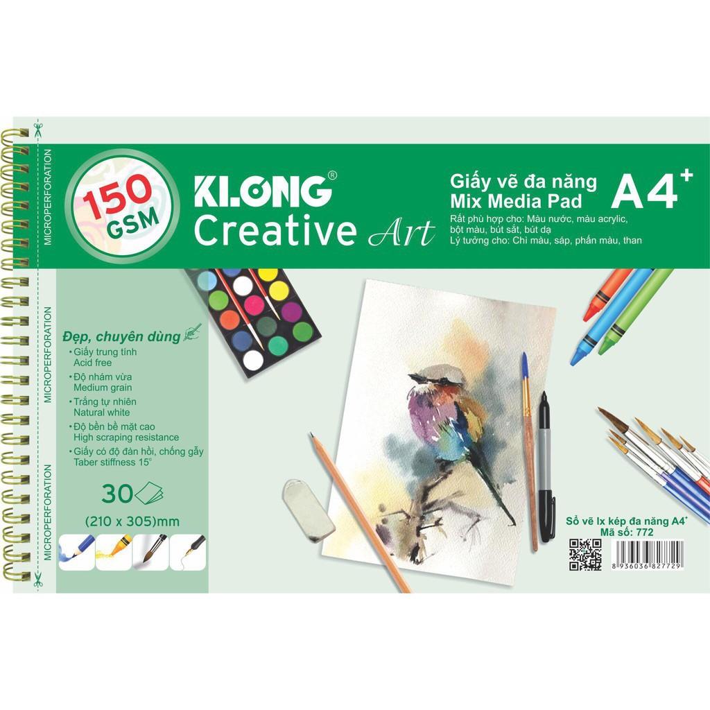 Sổ vẽ KLONG A4+ cao cấp lò xo kép xé 150GSM 30 tờ MS772