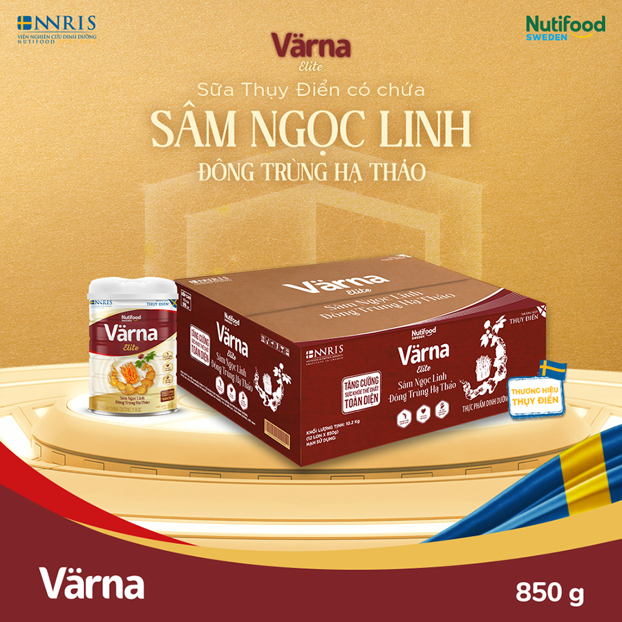 Sữa bột Värna Elite Lon 850g - Chứa Sâm Ngọc Linh Đông Trùng Hạ Thảo - Varna