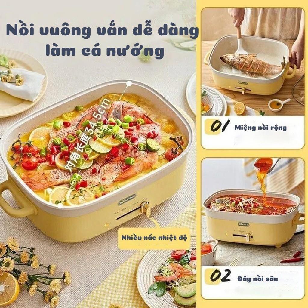 Nồi Lẩu Nướng Điện Đa Năng BEAR DHG-C50T1, Tráng men chống dính dung tích 5L , màu vàng. Sản Phẩm HOT. HÀNG CHÍNH HÃNG