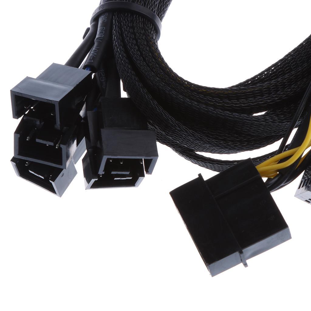 45cm PWM 3/4 pin 6 ways Y Splitter PC Fan Power Cable Cord Black Sleeved
