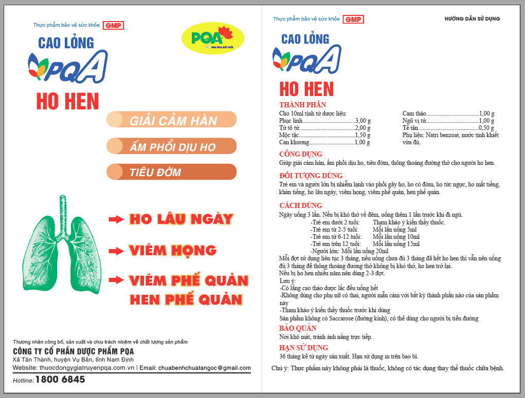 Siro Ho Hen PQA Hỗ Trợ Thông Thoáng Đường Thở Cho Người Hen Suyễn Hộp 125ml
