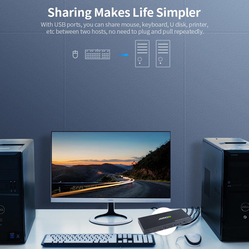 Công tắc DVI 2 trong 1 AIMOS 1920 * 1200 @ 60Hz / 2 USB2.0 HUB