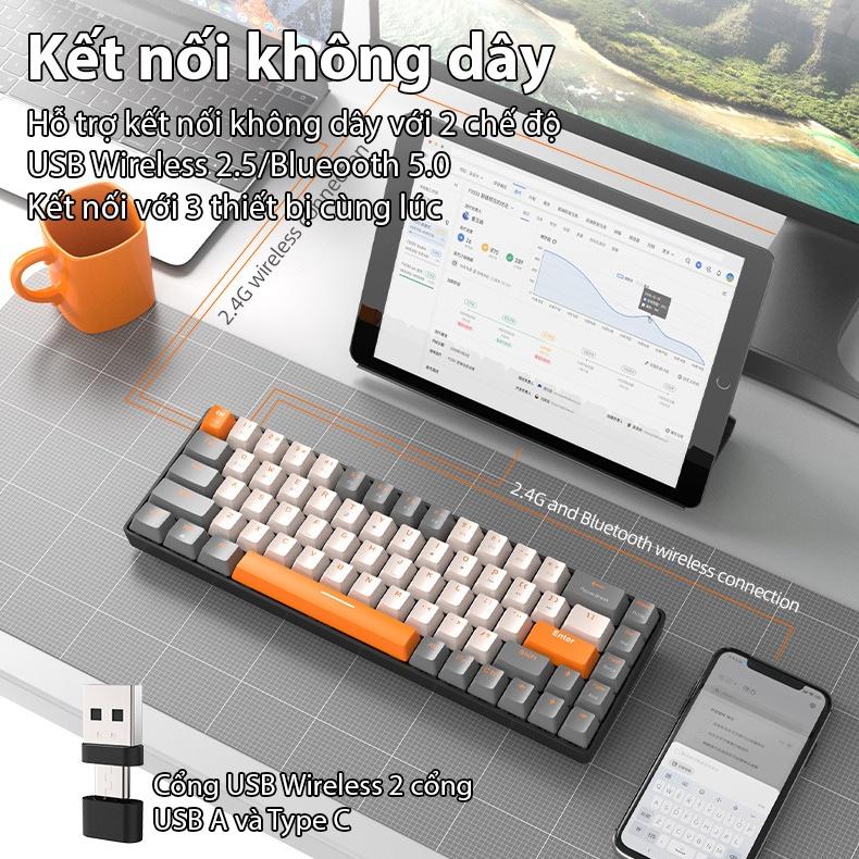 Bàn phím cơ Coputa Bàn phím cơ Bluetooth không dây laptop máy tính gaming cao cấp K68