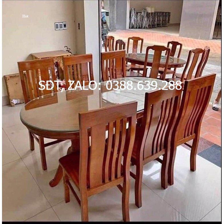 Bàn ăn bầu dục mặt đặc gỗ xoan ta