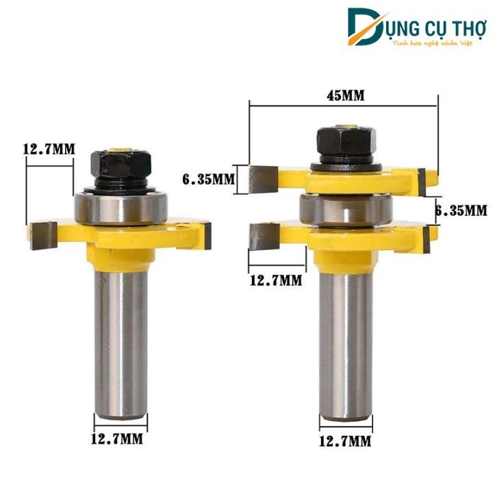 Bộ 3 Mũi Phay Gỗ Ghép Ván thẳng nhỏ 1 bi - Mũi Ghép Ván Dày 12 - 19mm
