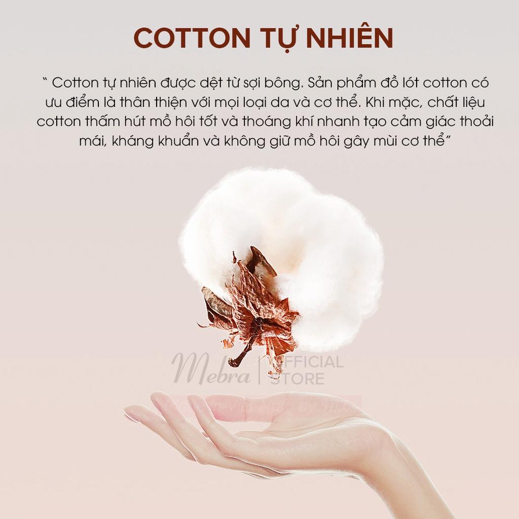 Bộ đồ lót nữ áo cotton tổ ong 2 lớp có gọng quần nửa mông trắng hoa tím mát mẻ cao cấp hàng Việt Nam Mebra S009