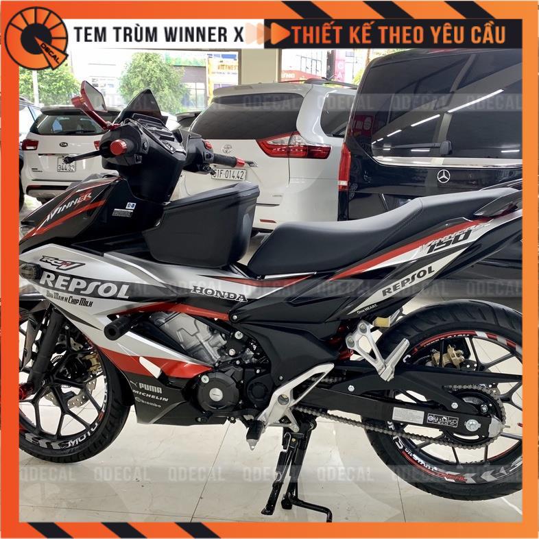 Tem trùm dành cho WinnerX phong cách Repsol bạc đỏ đen decal 3 lớp
