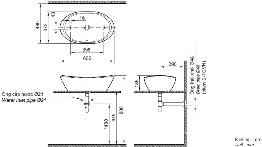 Chậu rửa mặt đặt bàn Inax AL-465V