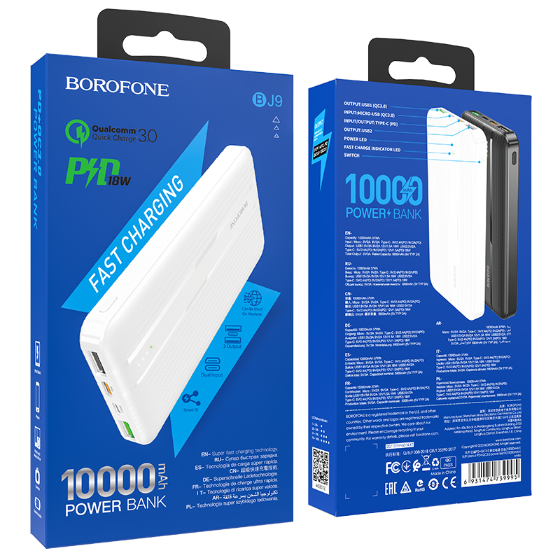 Pin sạc dự phòng Borofone BJ9 dung lượng 10000mAh PD-QC3.0, có đèn Led hiển thị dung lượng pin- Hàng nhập khẩu