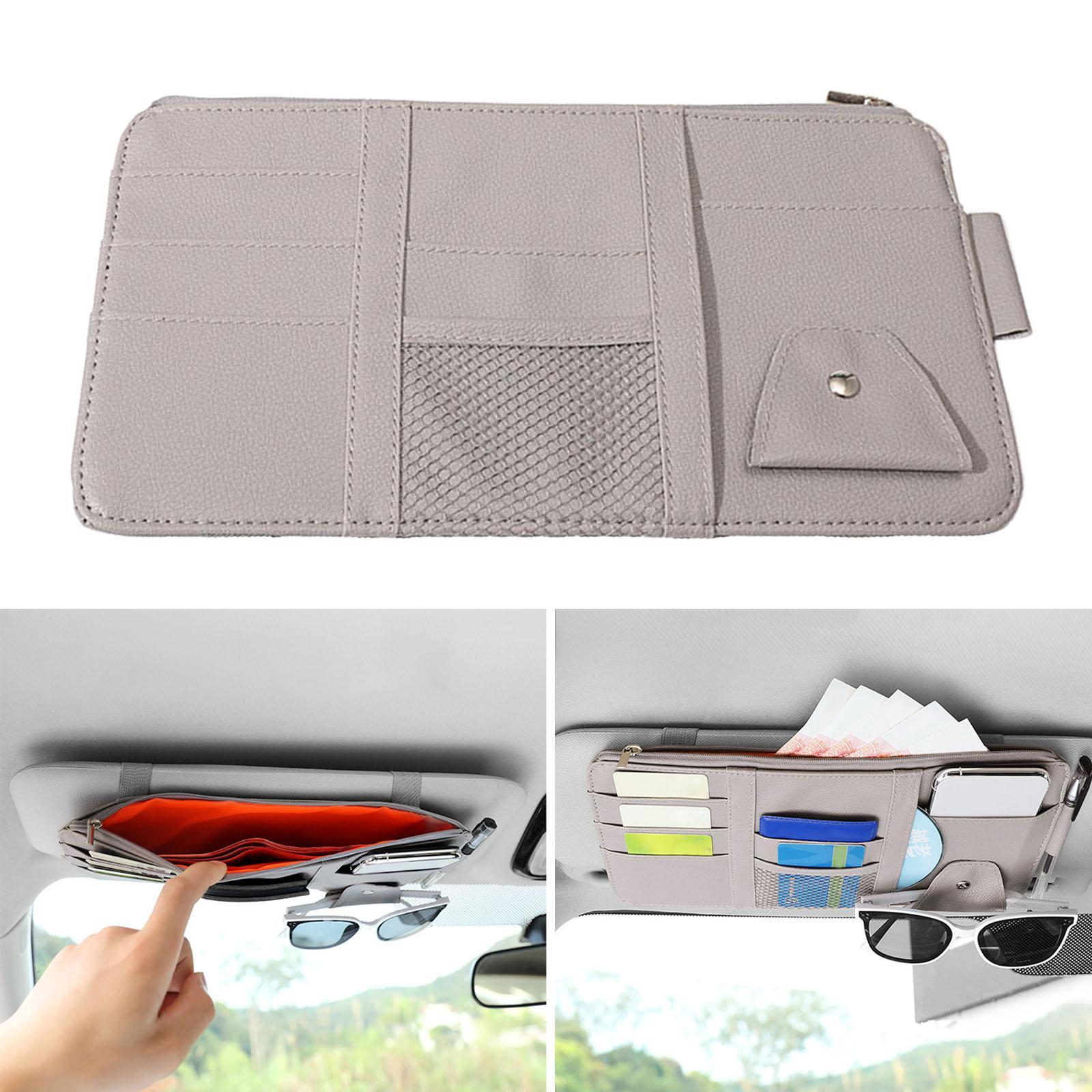 PU Car Sun Visor Organizer Card Slots Multi Pockets Auto SUV Pen Holder Sunshade Storage Bag for Cash Keys Auto Interior Accessories