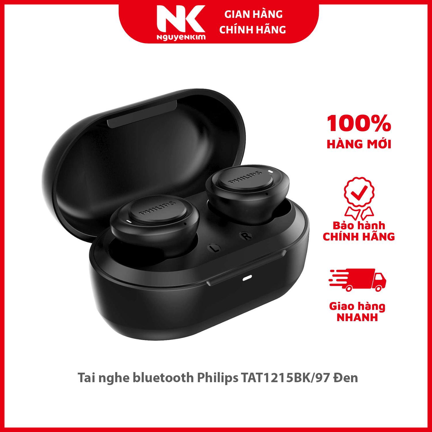 Tai nghe bluetooth Philips TAT1215BK/97 Đen - Hàng chính hãng