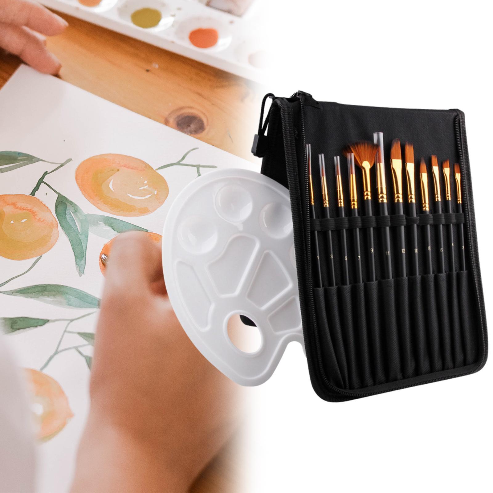 14 Pack Paint Brush Set with 12 Brushes, 1 Palette and 1 Carrying Case for Watercolor, Oil, Acrylic Painting