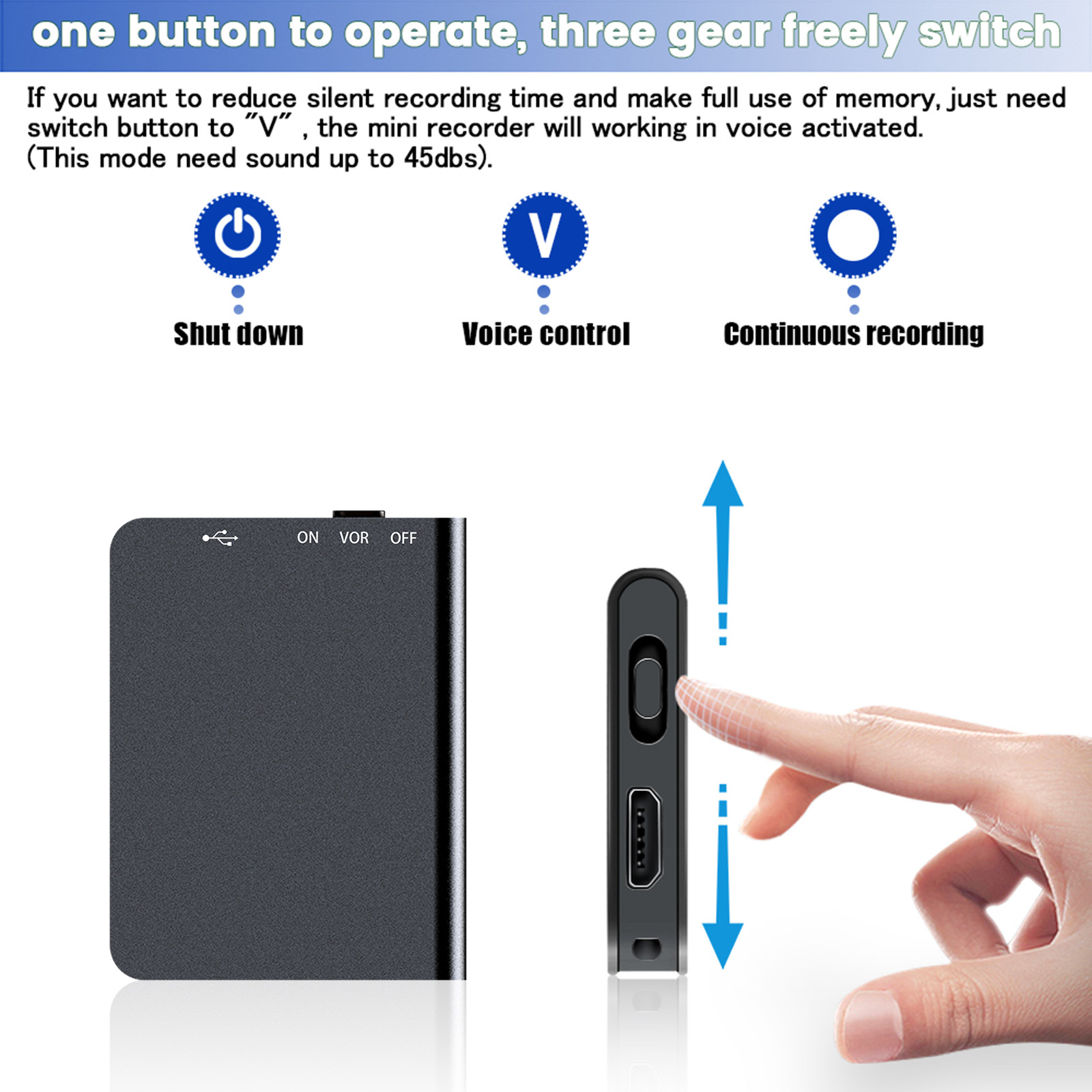 Máy Ghi Âm Nhỏ Hình Chữ Nhật Q61 Dictaphone MP3 Sạc USB