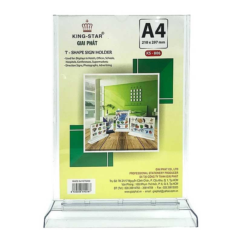 Standee Để Bàn King Star - Mica Chữ T-A4 - Dọc