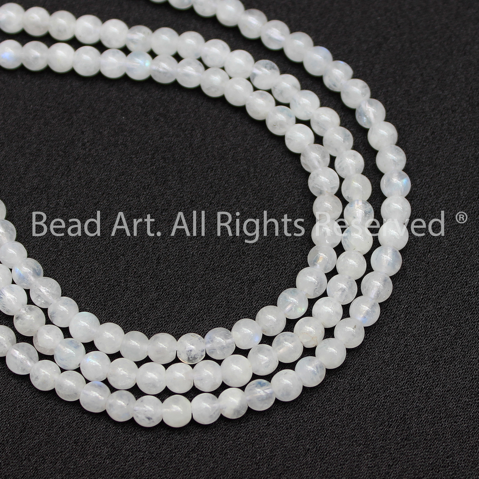 [5 Hạt] 3.5MM Đá Mặt Trăng, Moonstone Tự Nhiên Ánh Cầu Vồng Loại AB, Đá Phối Vòng Tay Phong Thuỷ, Mệnh Kim, Thuỷ - Bead Art