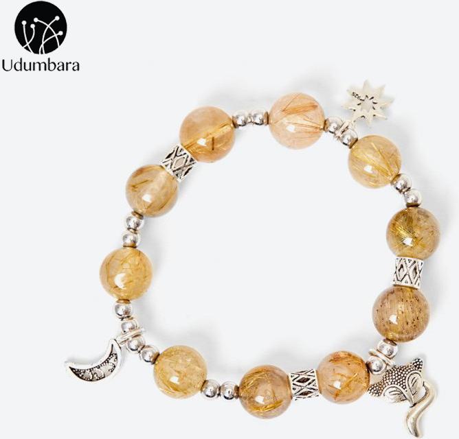 Vòng Tay Đá Thạch Anh Tóc Vàng Charm Bạc 925 Hồ Ly
