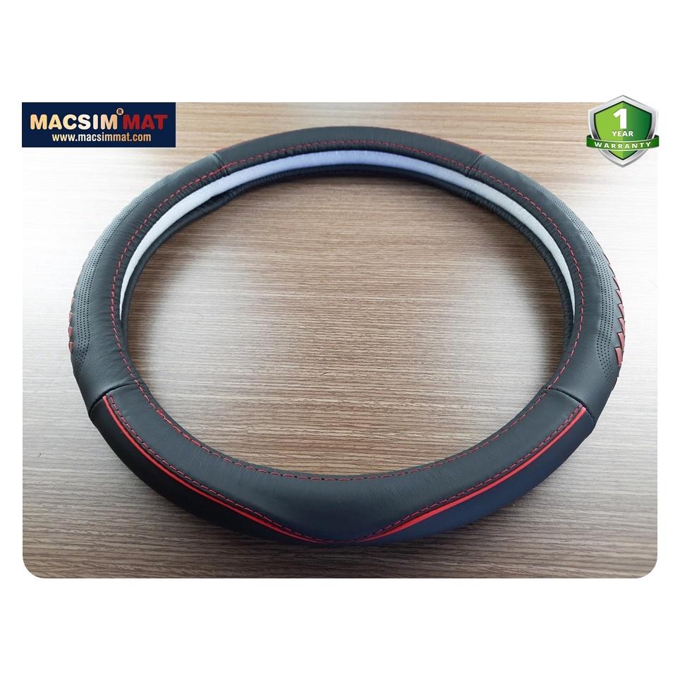 Bọc vô lăng cao cấp Honda màu đen chỉ đỏ chất liệu da thật 100% khâu tay thủ công size M -Nhãn hiệu Macsim mã 8477