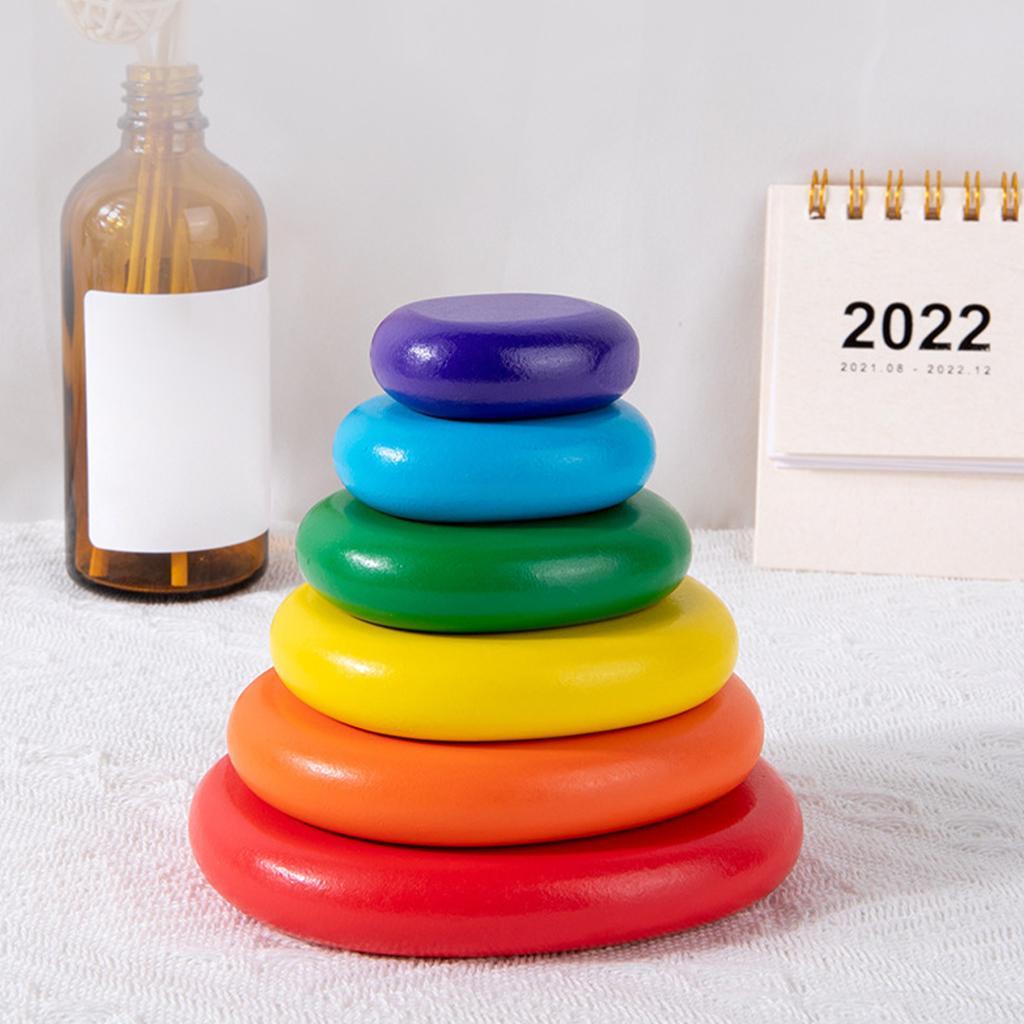 Wood Stacking Blocks Balancing Stone for Boy and Girl Fine Motor Skill Toy 6pcs