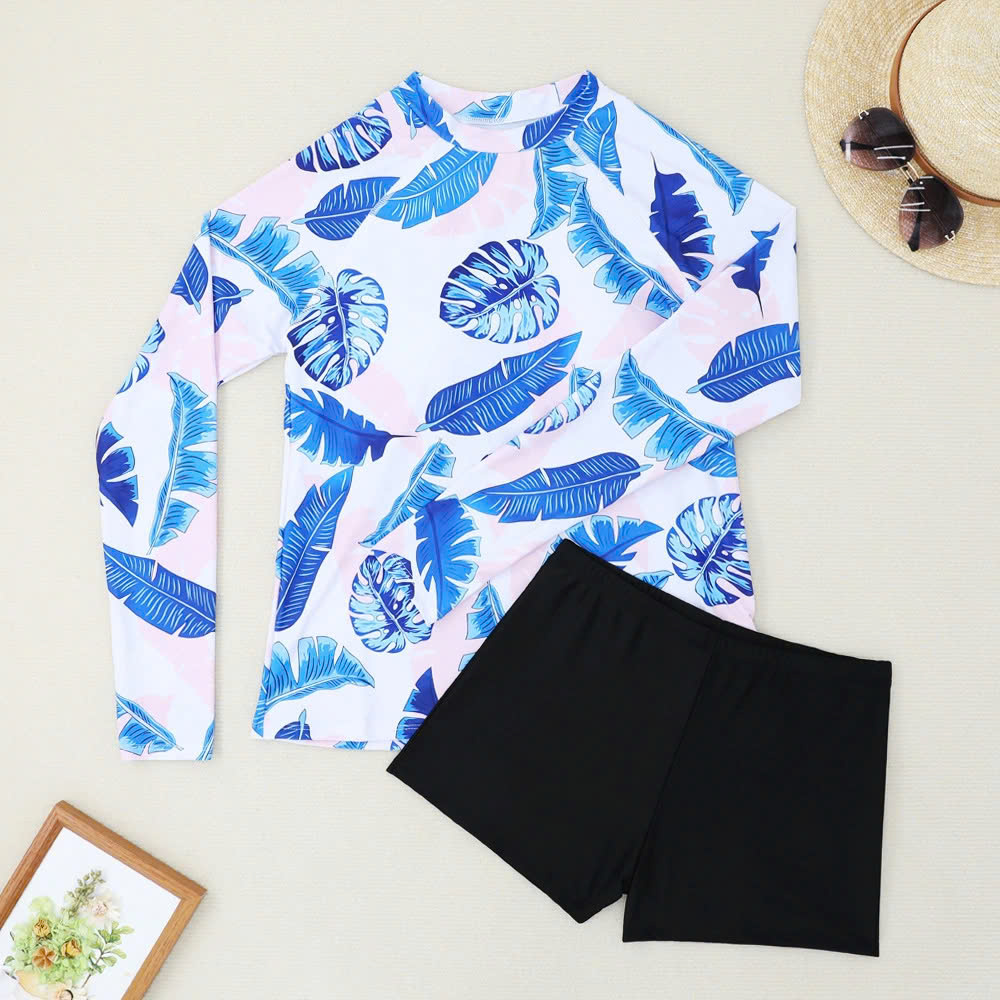 Bộ đồ bơi nữ tay dài họa tiết lá xanh tươi trẻ ( bigsize) | DỨA BIKINI &amp; SPORTWEAR