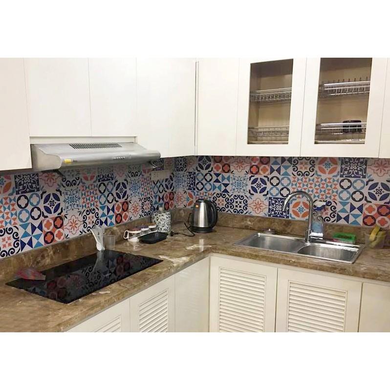 Decal gạch bông chịu nhiệt dán bếp tường nhà tắm dễ lau chùi đề can loại 1 - Blue & Yellow - Nguyên tấm khổ 40x60cm 0003