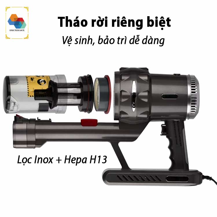 Máy hút bụi cầm tay Hitech WVC-86 hút mạnh mẽ 20000Pa, có dây hút và giá treo tường, hàng chính hãng