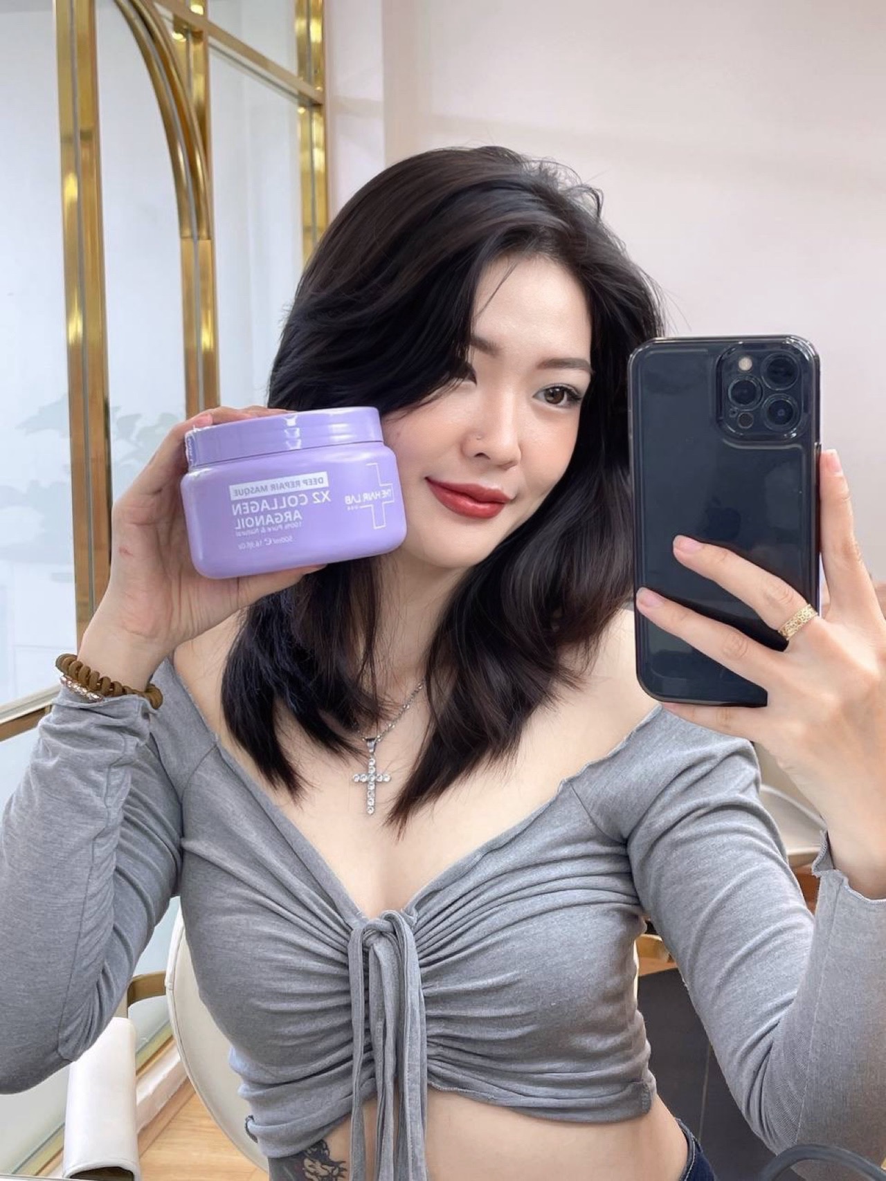 Mặt nạ ủ tóc Phục hồi chuyên sâu The Hair Lab X2 Collagen Argan Oil mềm mượt, không bết dính hương thơm + Gội xả gói Karseell 15ml