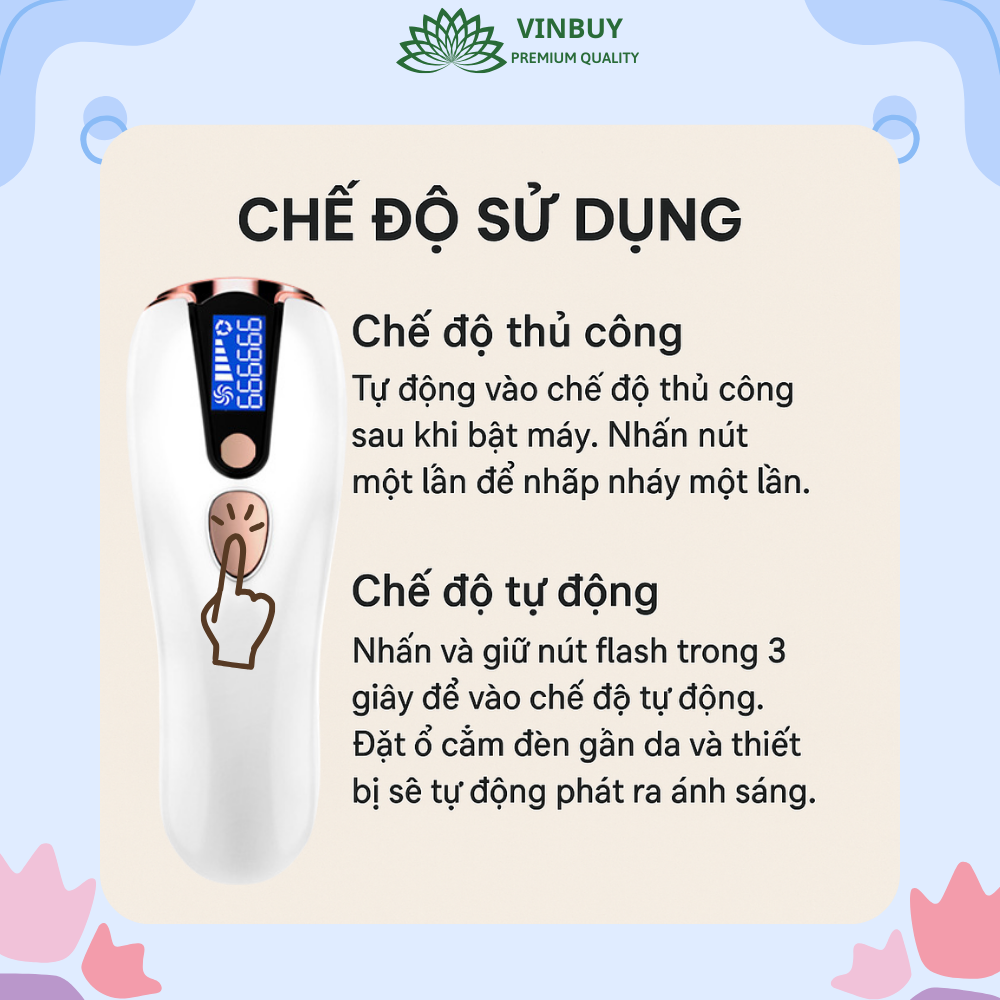 Máy triệt lông băng lạnh VinBuy 5 cấp độ – Công nghệ IPL tiên tiến – 2 chế độ thủ công và tự động