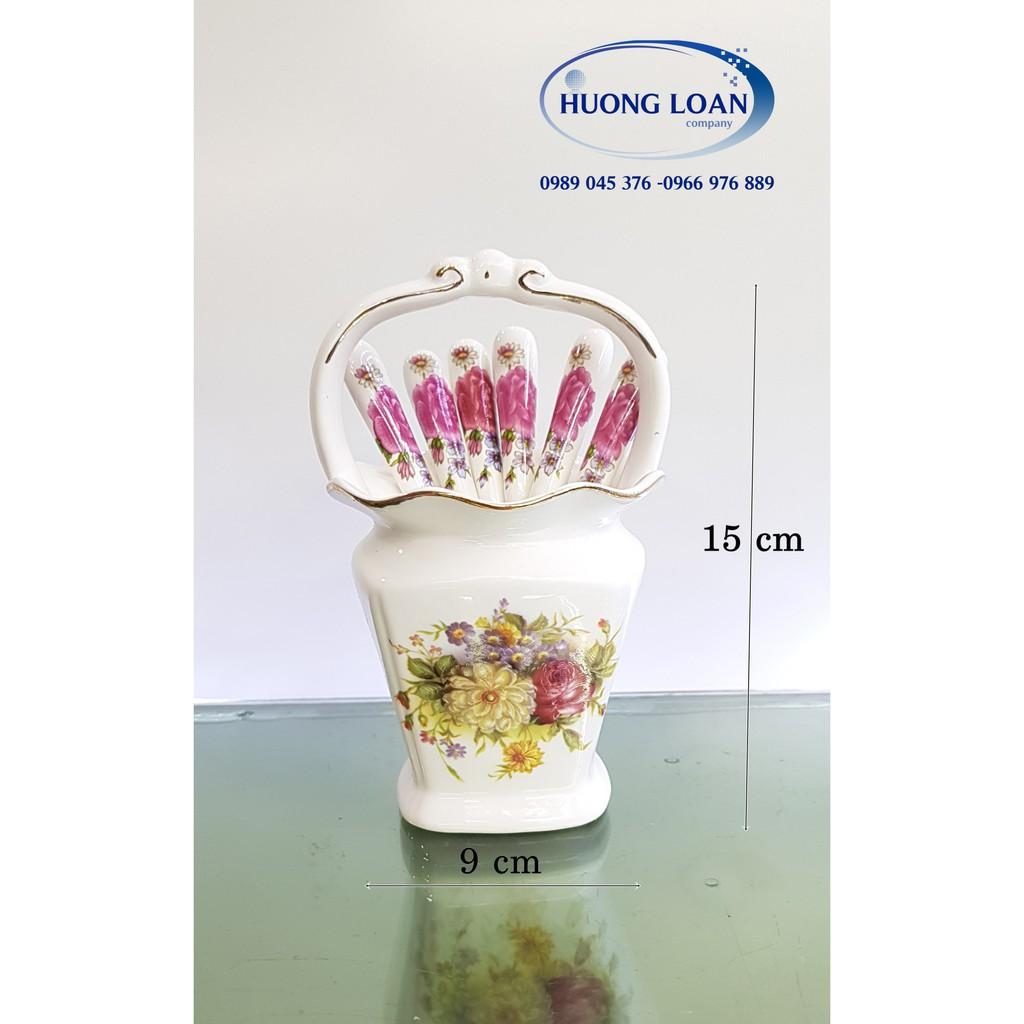 Giỏ đựng thìa sứ cao cấp - Hoa văn Ngẫu Nhiên