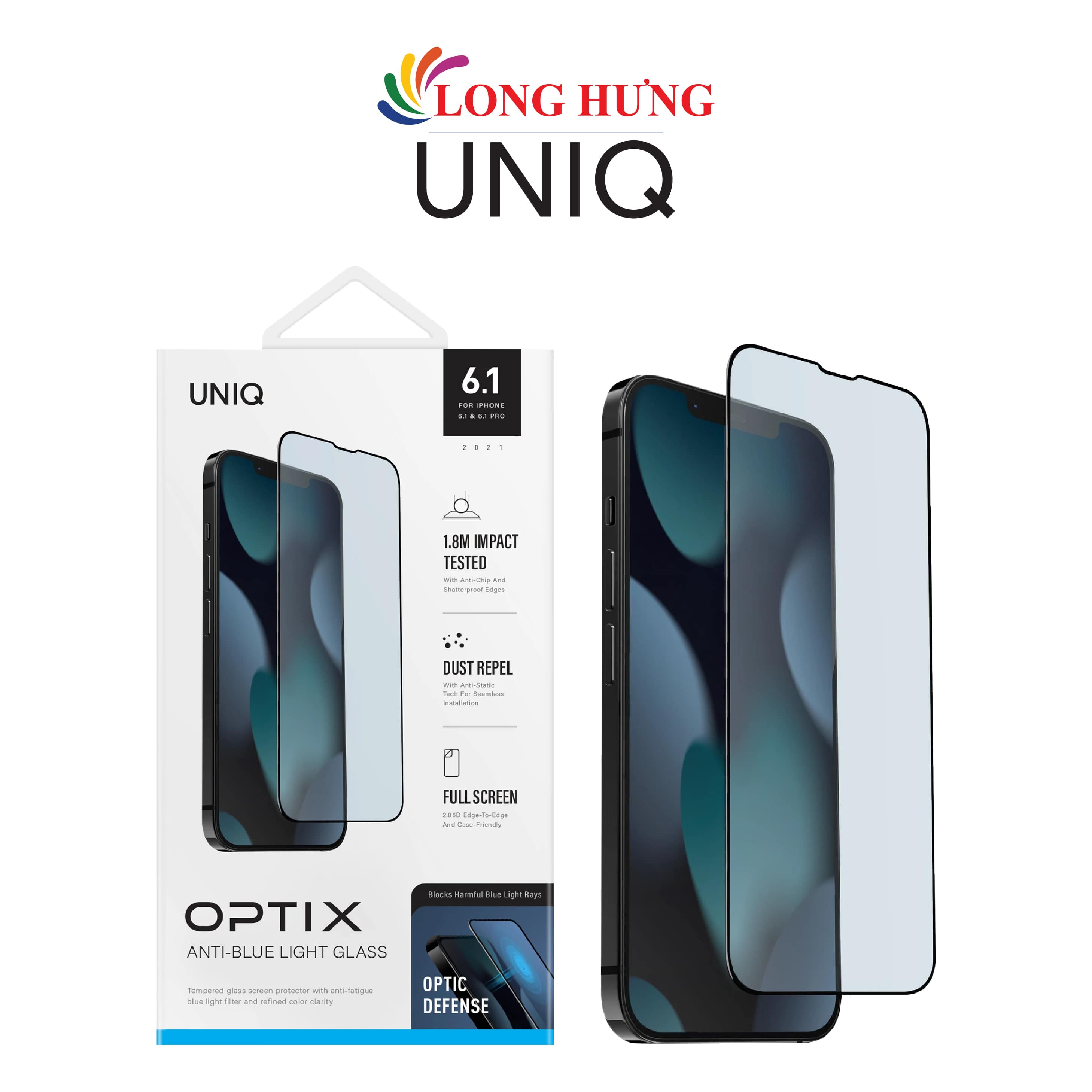 Dán màn hình cường lực Full viền chống tia xanh Uniq Optix Anti-Blue Light Glass iP 13 Series - Hàng chính hãng